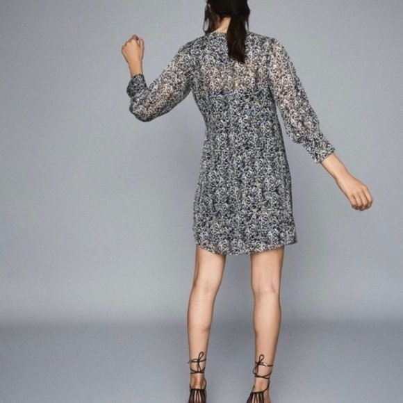 Reiss Charlotte Silk Dress Multicolor Burnout Ditsy Print Long Sleeve with Slip - Picture 2 of 14